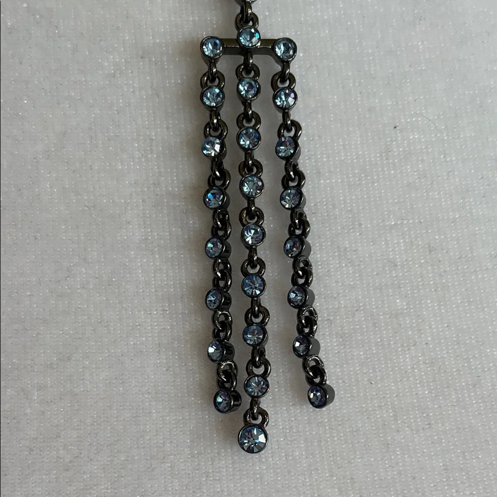 GIVENCHY Silver Gunmetal Necklace Y Drop Blue Crystals Vintage - Picture 8 of 17